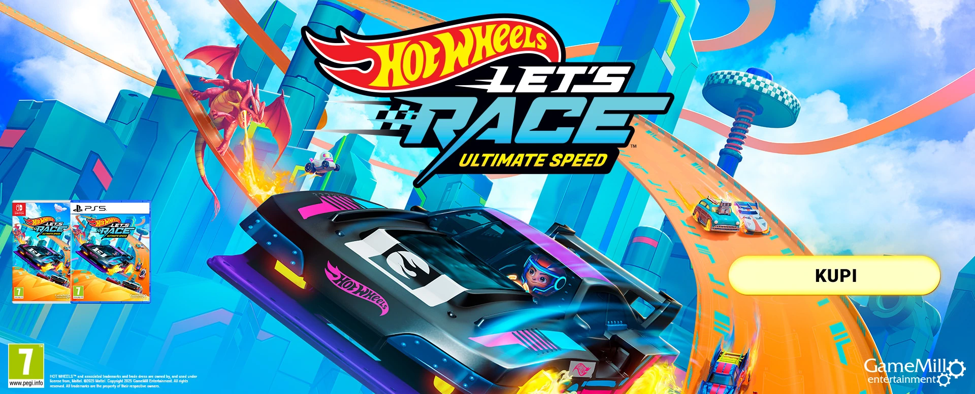 Ovo je adrenalinska arkadna vožnja prepuna legendarnih automobila, spektakularnih staza i akcijom nabijenog gameplaya inspiriranog hit Netflix serijom <b>Hot Wheels Let’s Race.</b>