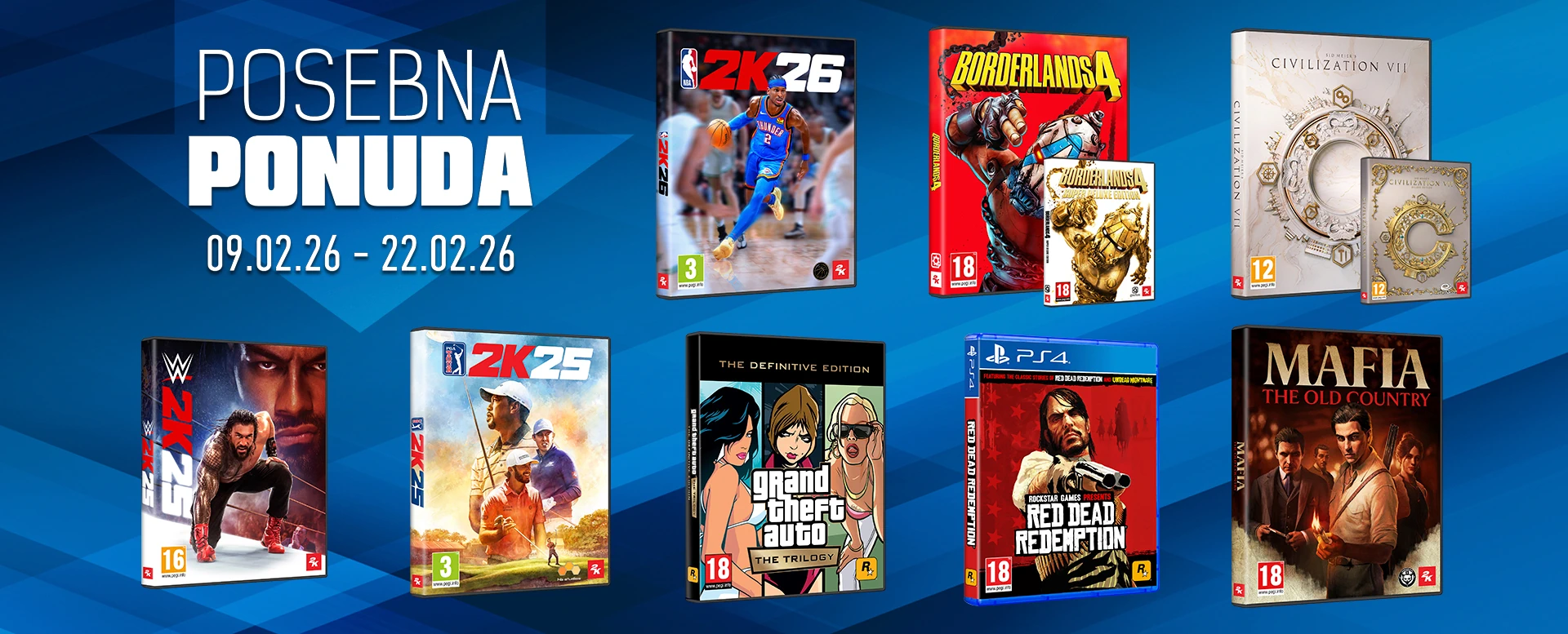 Posebna ponuda <b>Take2</b> igara po nižim cijenama do <b>22.02.2026.</b> ili do isteka zaliha!