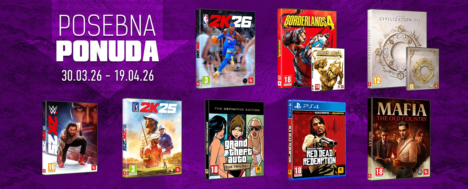 Posebna ponuda <b>Take2 igara</b>, iskoristi priliku do 19.04.2026. ili do isteka zaliha!