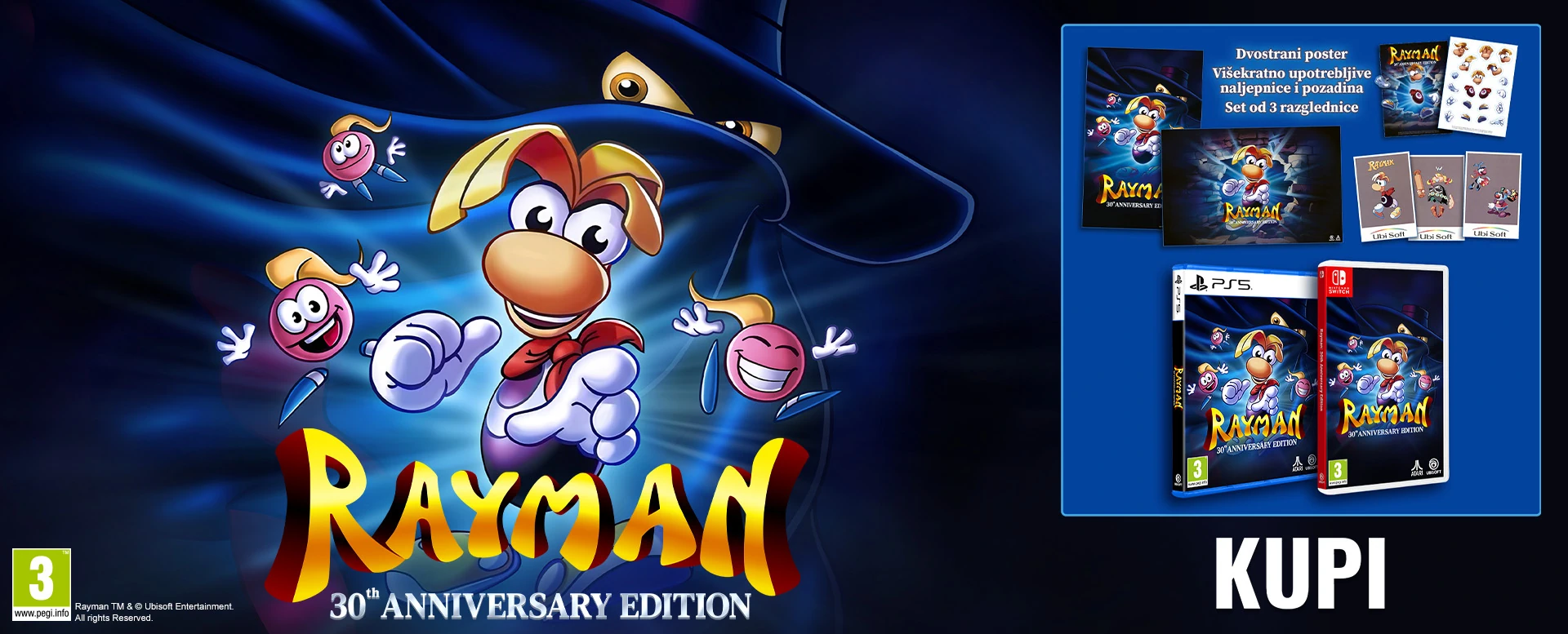 <b>Rayman: 30th Anniversary Edition</b> donosi pet verzija hita iz 1995. godine, uz bonus razine, brojna poboljšanja i interaktivni dokumentarac, u prodaji sada!