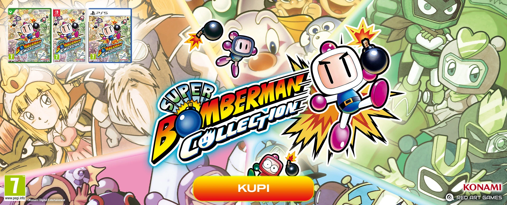 Party borbena igra <b>SUPER BOMBERMAN</b> vraća se u velikoj kolekciji koja donosi ukupno 7 igara, sada u prodaji!
